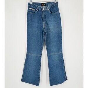 ActionWest Vintage High Waisted Wide Leg Blue Jeans Side Slit 100% Cotton Size 6
